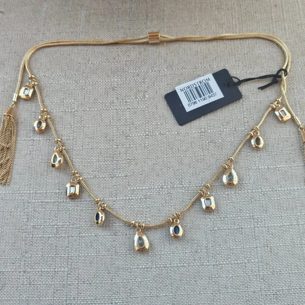 Nordstrom Women Necklace Gold Tone Blue and Yellow Tone Faux Stone Fashion New